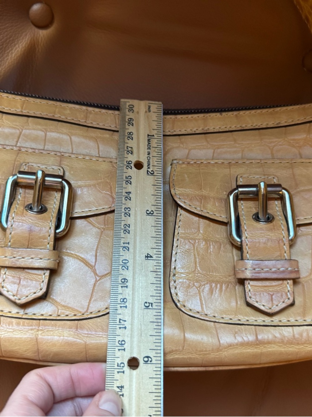 Vintage Dooney & Bourke Croc-Embossed Leather Shoulder Bag – Mustard - Picture 5 of 11